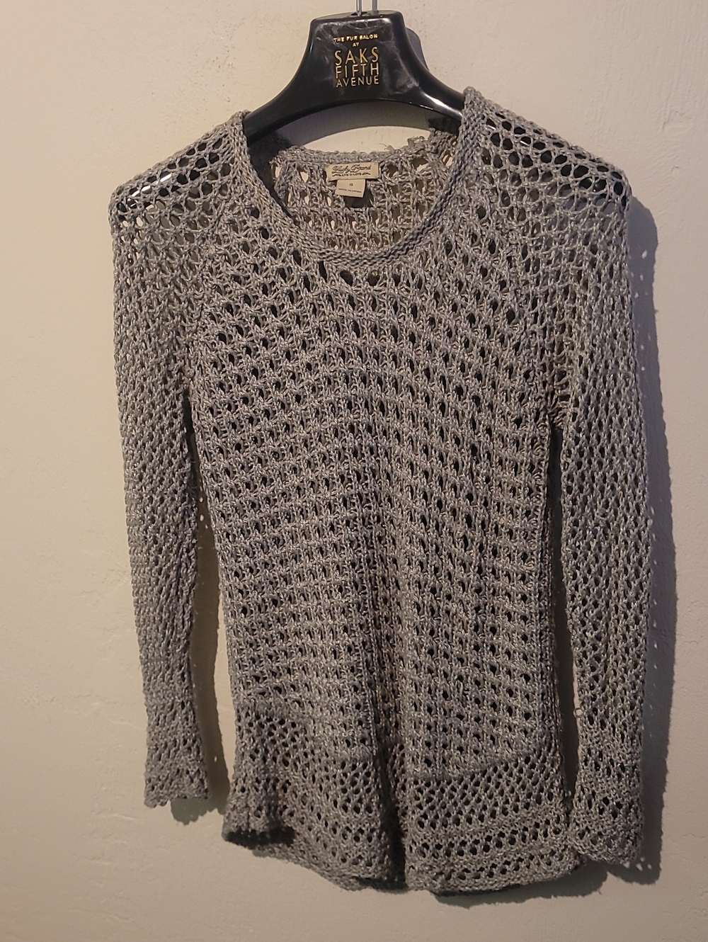Lucky Brand Gray Open-Knit Scoop Neck Sweater